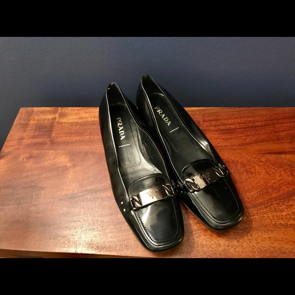 Authentic Prada black leather loafers size 37 1/2